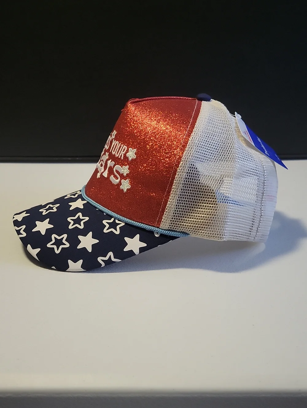 Bless Your Stars Glitter Trucker Hat - Red, Navy, White. T21